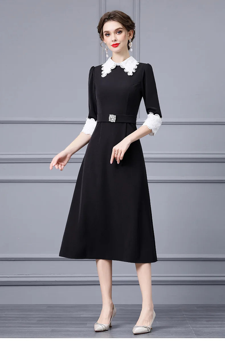 DRESS STYLE - SY679-Midi Dress-onlinemarkat-Black-XS - US 2-onlinemarkat