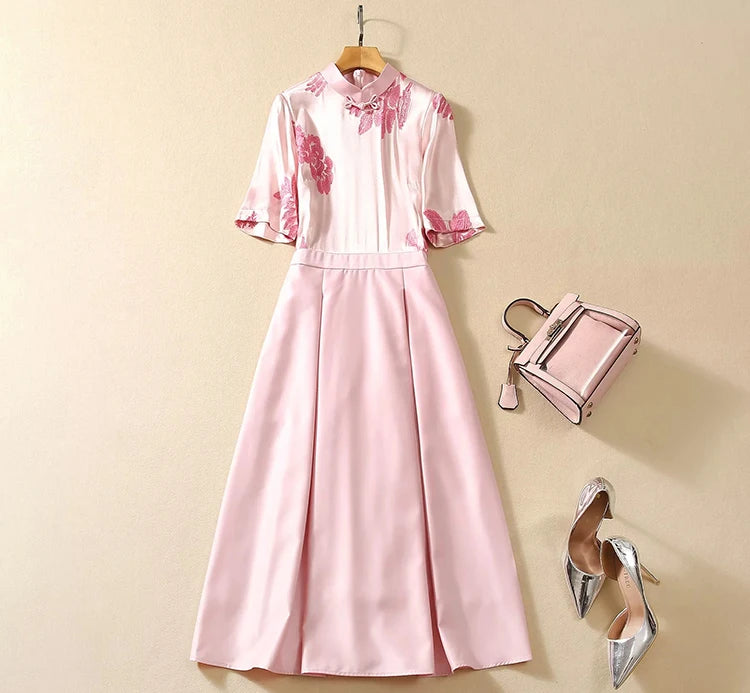DRESS STYLE - SY865-Midi Dress-onlinemarkat-Pink-XS - US 2-onlinemarkat