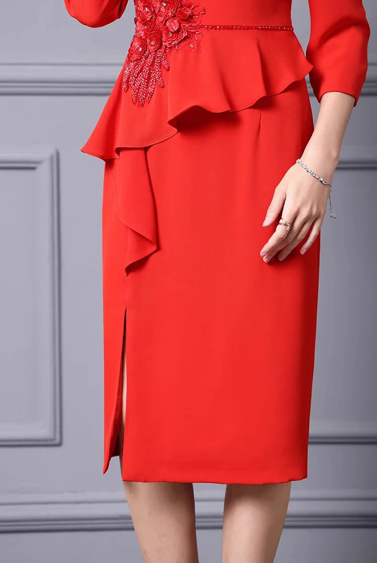DRESS STYLE - SY558-Midi Dress-onlinemarkat-Red-XS - US 2-onlinemarkat
