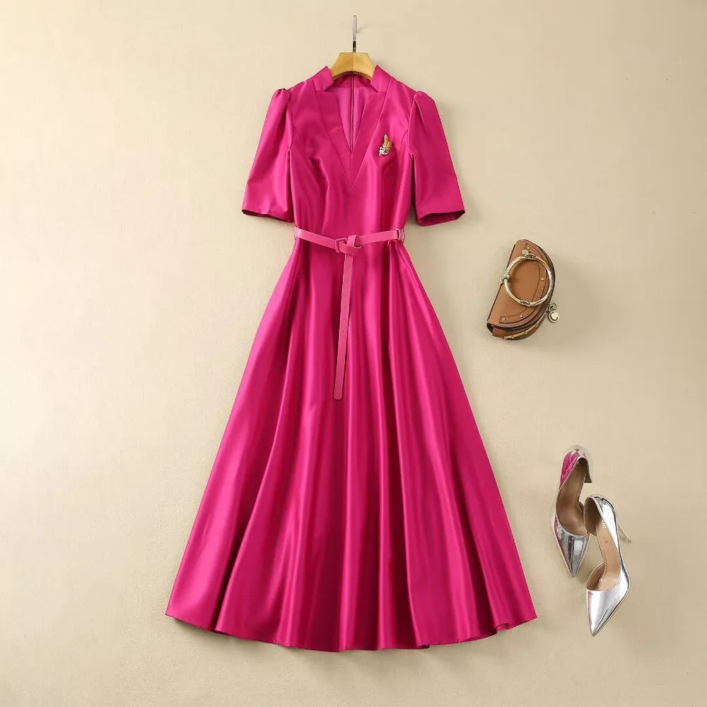 DRESS STYLE - SY341-Midi Dress-onlinemarkat-Rose Red-XS - US 2-onlinemarkat
