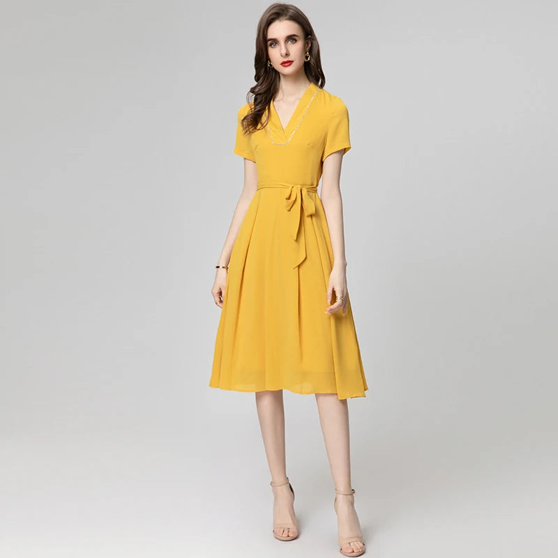 DRESS STYLE - SY549-Midi Dress-onlinemarkat-Yellow-XS - US 2-onlinemarkat