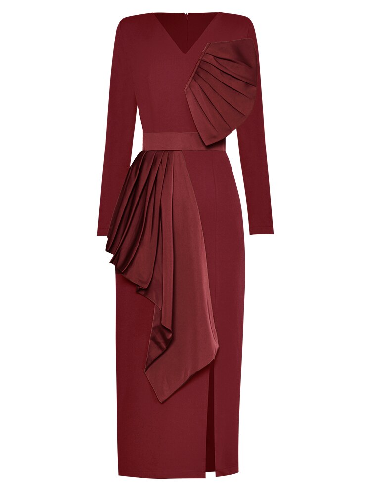 DRESS STYLE - NY3006-Midi Dress-onlinemarkat-Burgundy-XS - US 2-onlinemarkat
