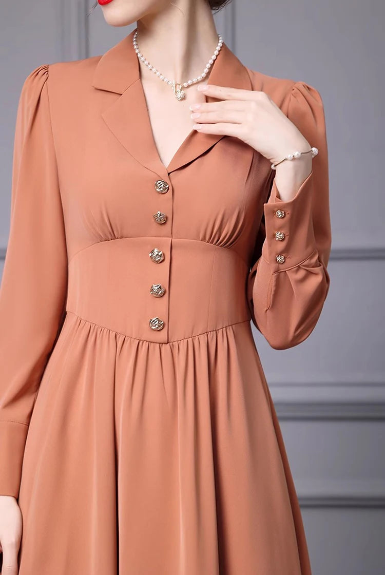 DRESS STYLE - SY514-Midi Dress-onlinemarkat-Brown-XS - US 2-onlinemarkat