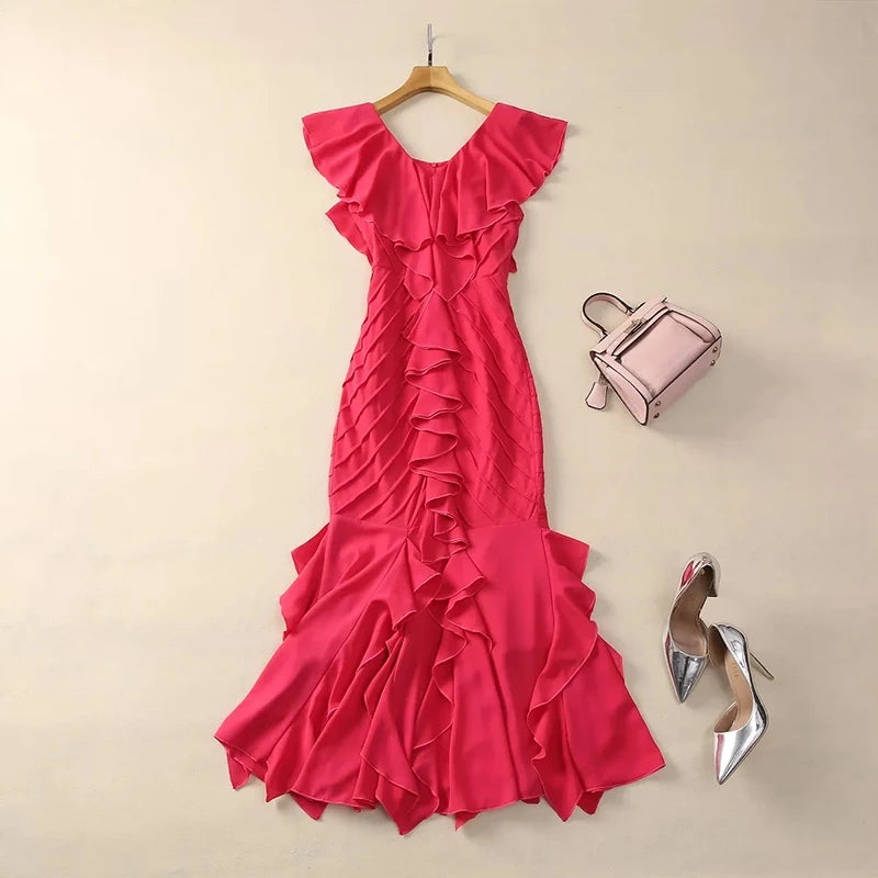 DRESS STYLE - SO229-Midi Dress-onlinemarkat-Red-XS - US 2-onlinemarkat