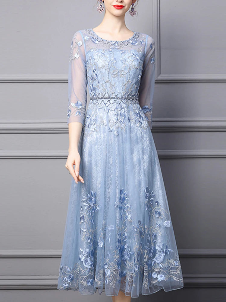 DRESS STYLE - SY415-Midi Dress-onlinemarkat-Blue-XS - US 2-onlinemarkat
