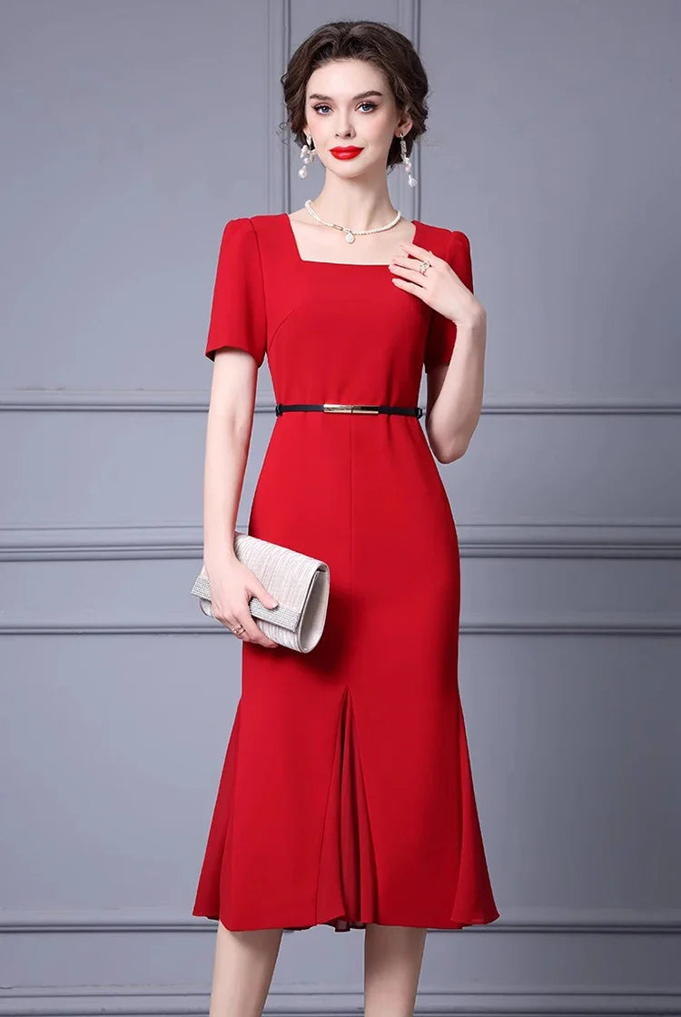 DRESS STYLE - SY812-Midi Dress-onlinemarkat-Red-XL - US 10-onlinemarkat