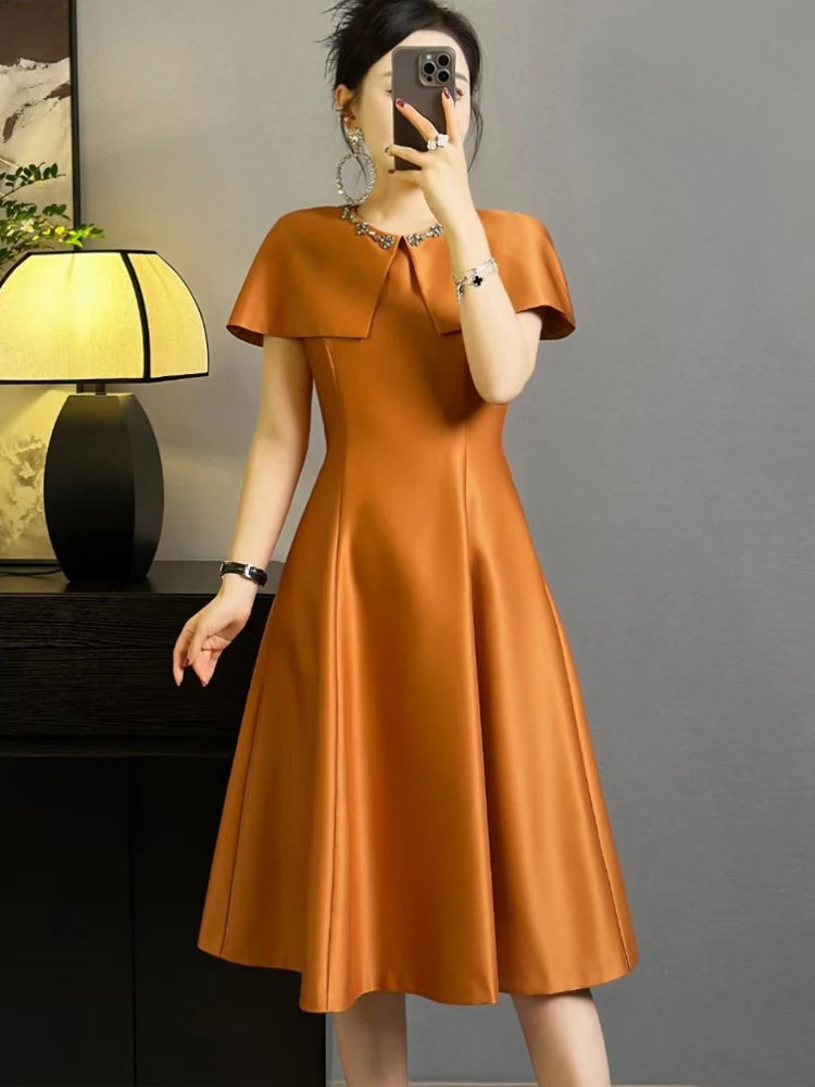 DRESS STYLE - SY757-Midi Dress-onlinemarkat-Orange-M - US 6-onlinemarkat