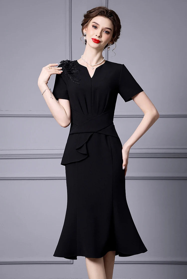 DRESS STYLE - SY742-Midi Dress-onlinemarkat-Black-XS - US 2-onlinemarkat