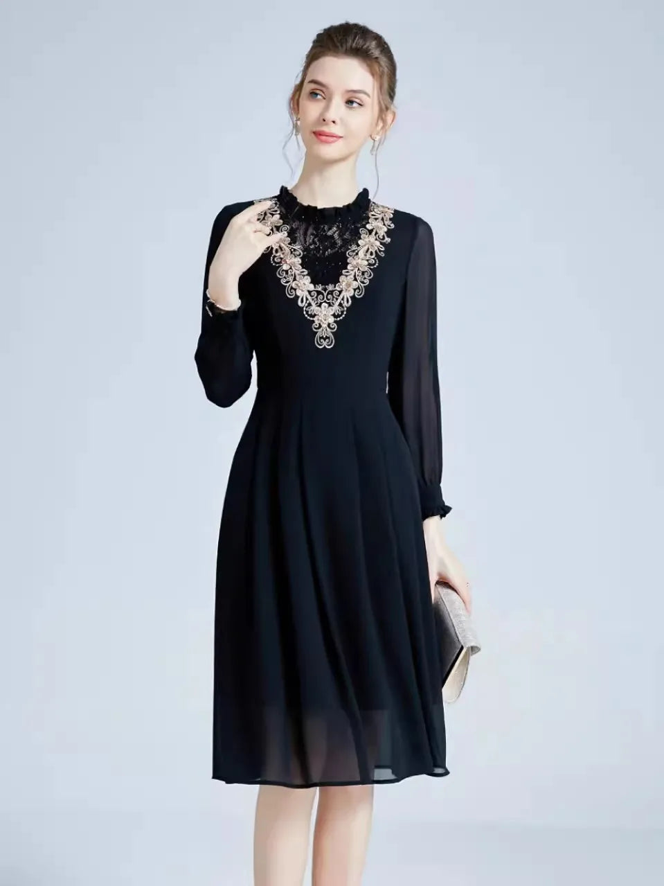 DRESS STYLE - SY619-Midi Dress-onlinemarkat-Black-L - US 8-onlinemarkat
