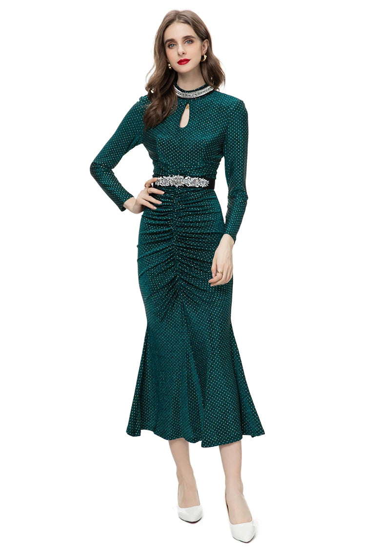 DRESS STYLE - NY3409-Midi Dress-onlinemarkat-green-XS - US 2-onlinemarkat