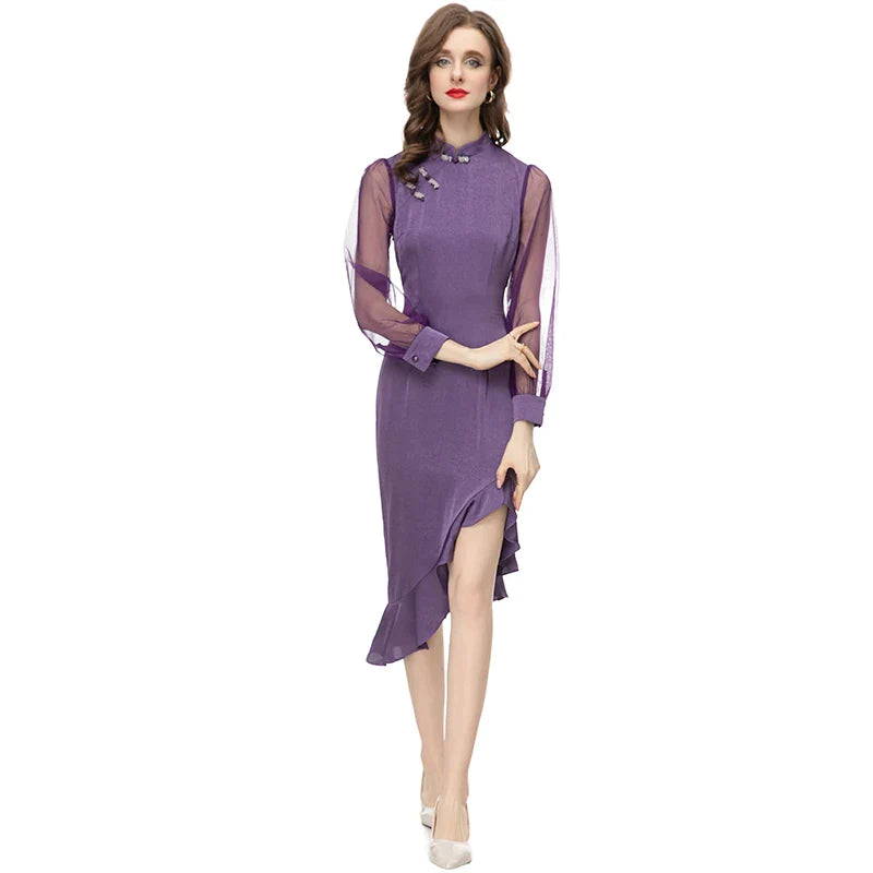 DRESS STYLE - SY385-Midi Dress-onlinemarkat-Purple-XS - US 2-onlinemarkat