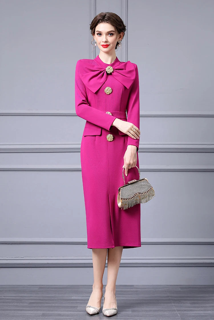 DRESS STYLE - SY515-Midi Dress-onlinemarkat-Rose Red-XS - US 2-onlinemarkat