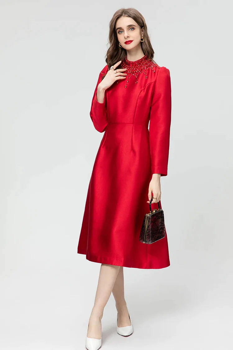DRESS STYLE - NY3337-Midi Dress-onlinemarkat-Red-XS - US 2-onlinemarkat