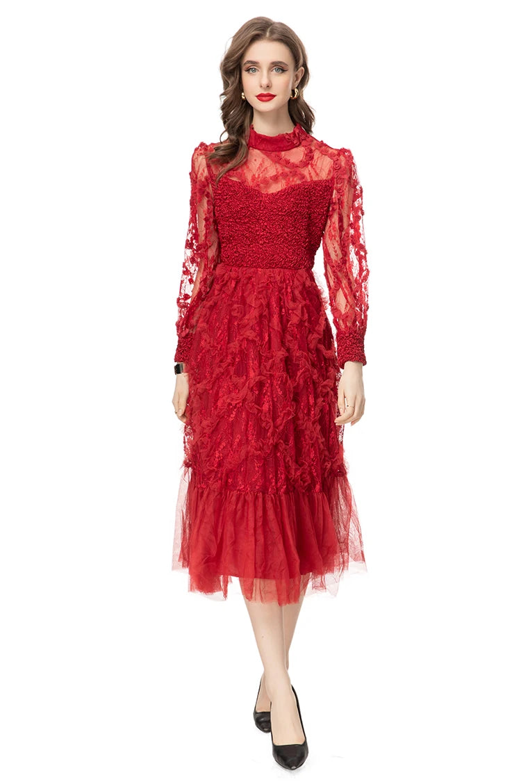 DRESS STYLE - SO254-Midi Dress-onlinemarkat-Red-XS - US 2-onlinemarkat