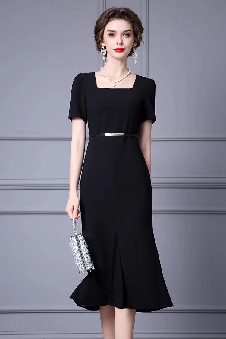 DRESS STYLE - SY812-Midi Dress-onlinemarkat-Black-XS - US 2-onlinemarkat