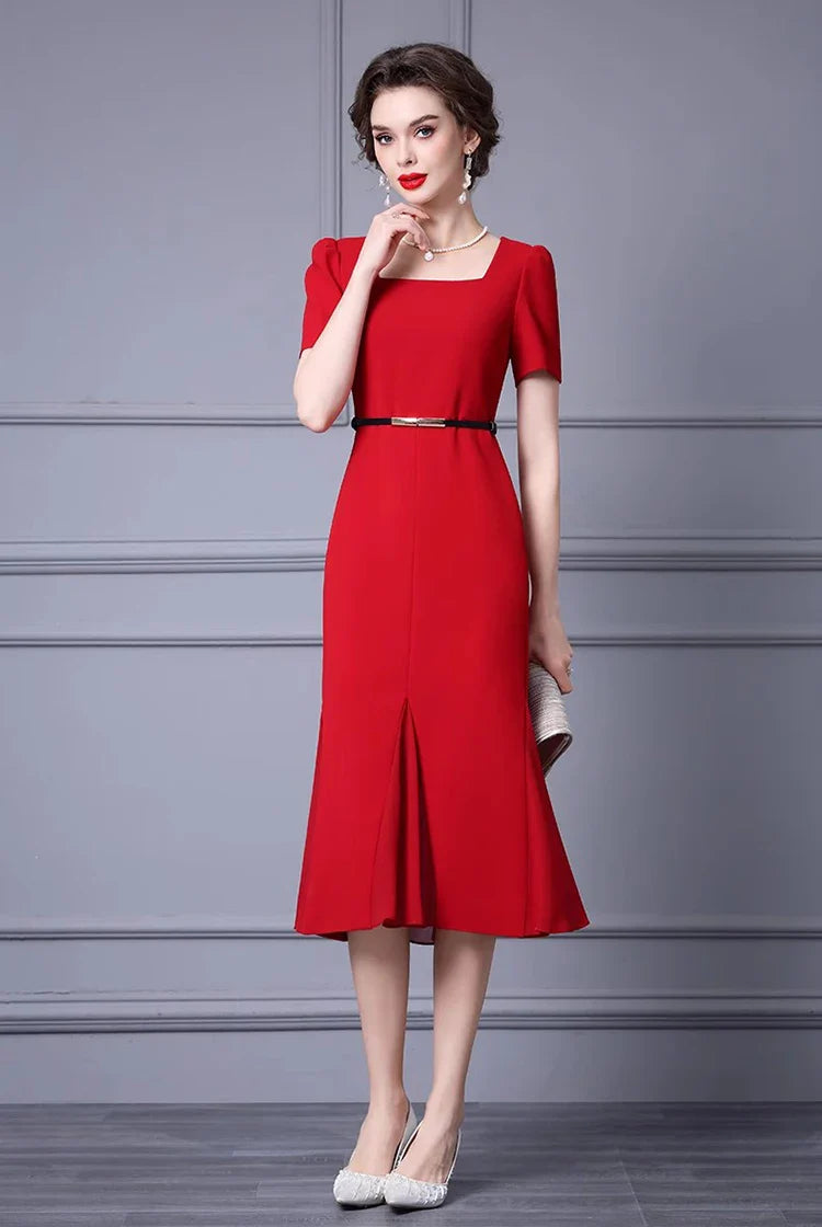 DRESS STYLE - SY812-Midi Dress-onlinemarkat-Red-XS - US 2-onlinemarkat