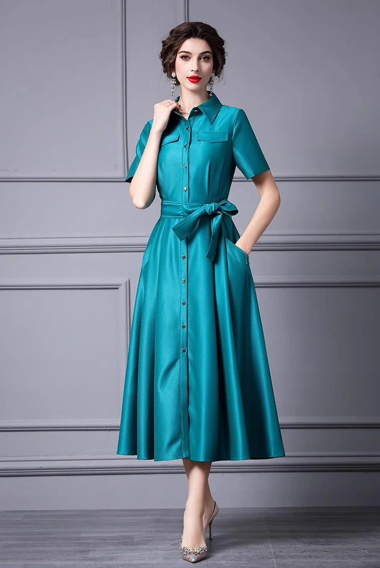 DRESS STYLE - SY602-Midi Dress-onlinemarkat-Lake Blue-XS - US 2-onlinemarkat