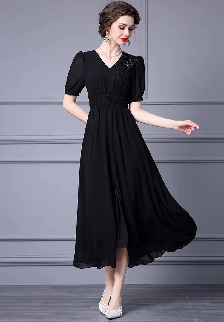 DRESS STYLE - SY954-Midi Dress-onlinemarkat-Black-XS - US 2-onlinemarkat