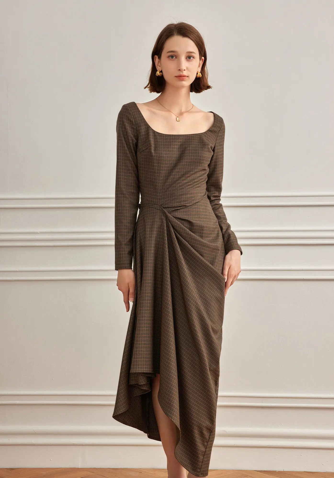 DRESS STYLE - SO281-Midi Dress-onlinemarkat-Brown-XS - US 2-onlinemarkat