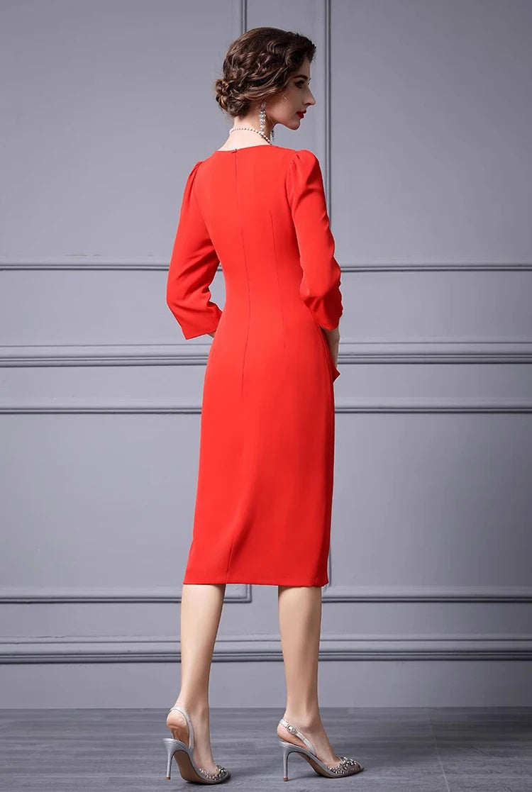 DRESS STYLE - SY558-Midi Dress-onlinemarkat-Red-XS - US 2-onlinemarkat