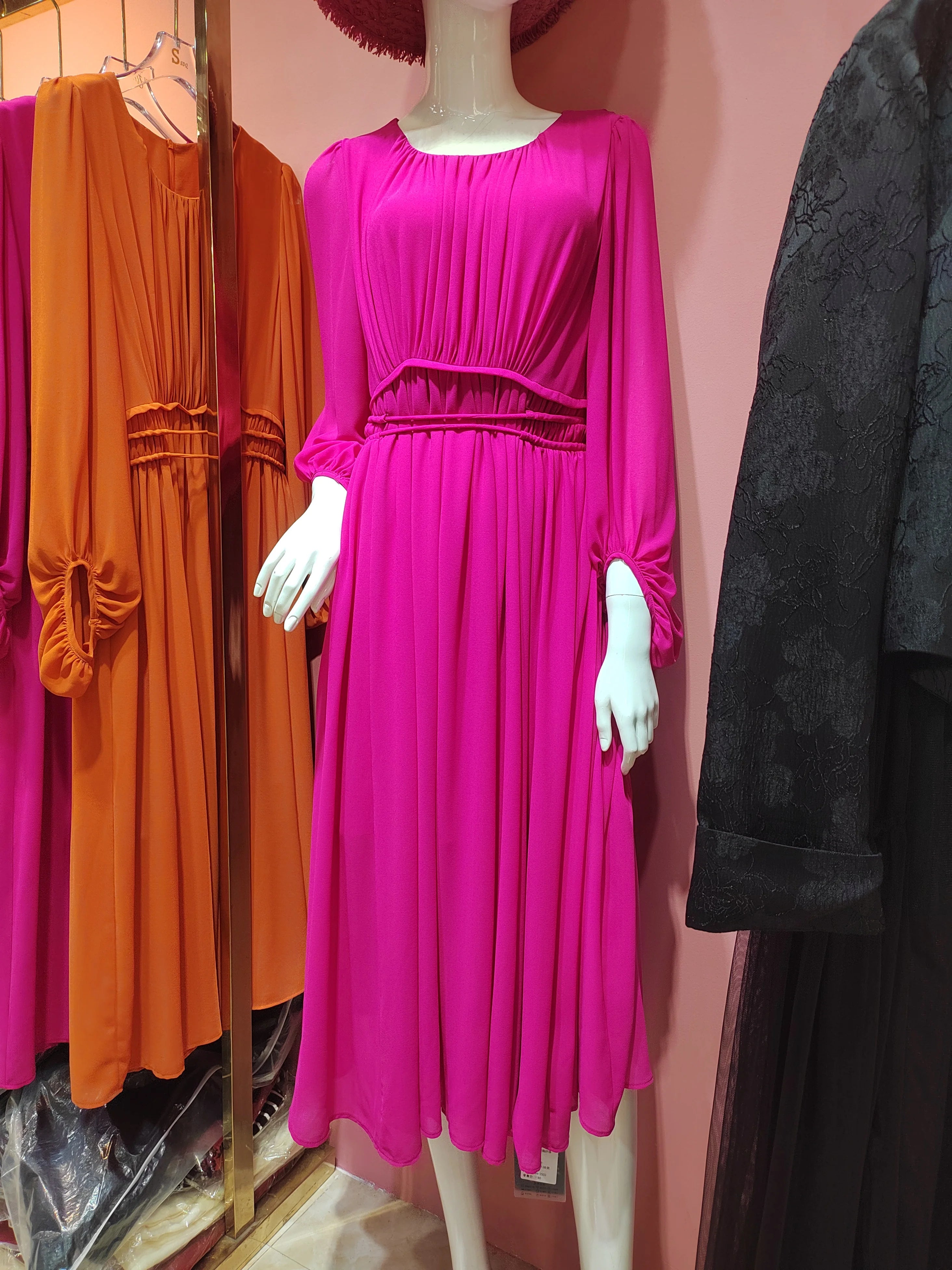 DRESS STYLE - SY683-Midi Dress-onlinemarkat-Rose red-XS - US 2-onlinemarkat