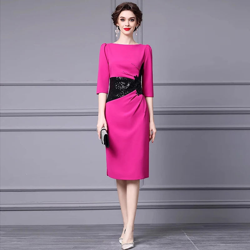 DRESS STYLE - SY310-Midi Dress-onlinemarkat-Rose Red-XS - US 2-onlinemarkat
