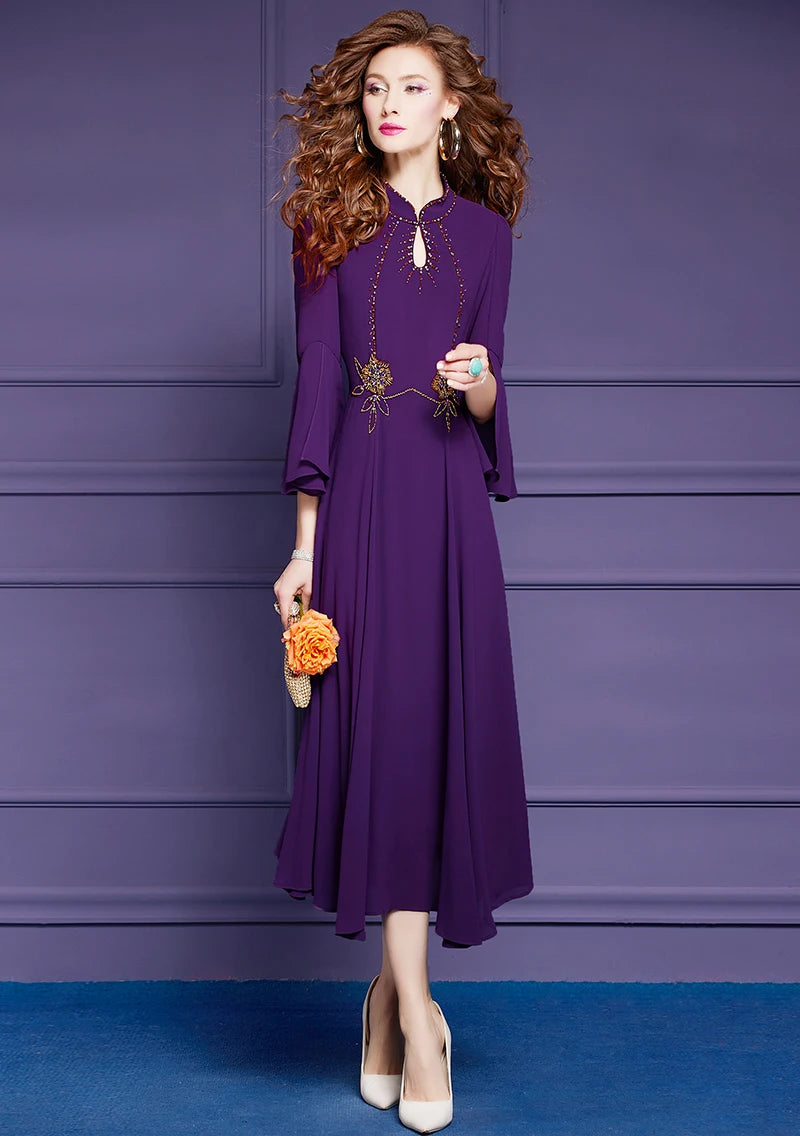 DRESS STYLE - SY716-Midi Dress-onlinemarkat-Purple-XS - US 2-onlinemarkat