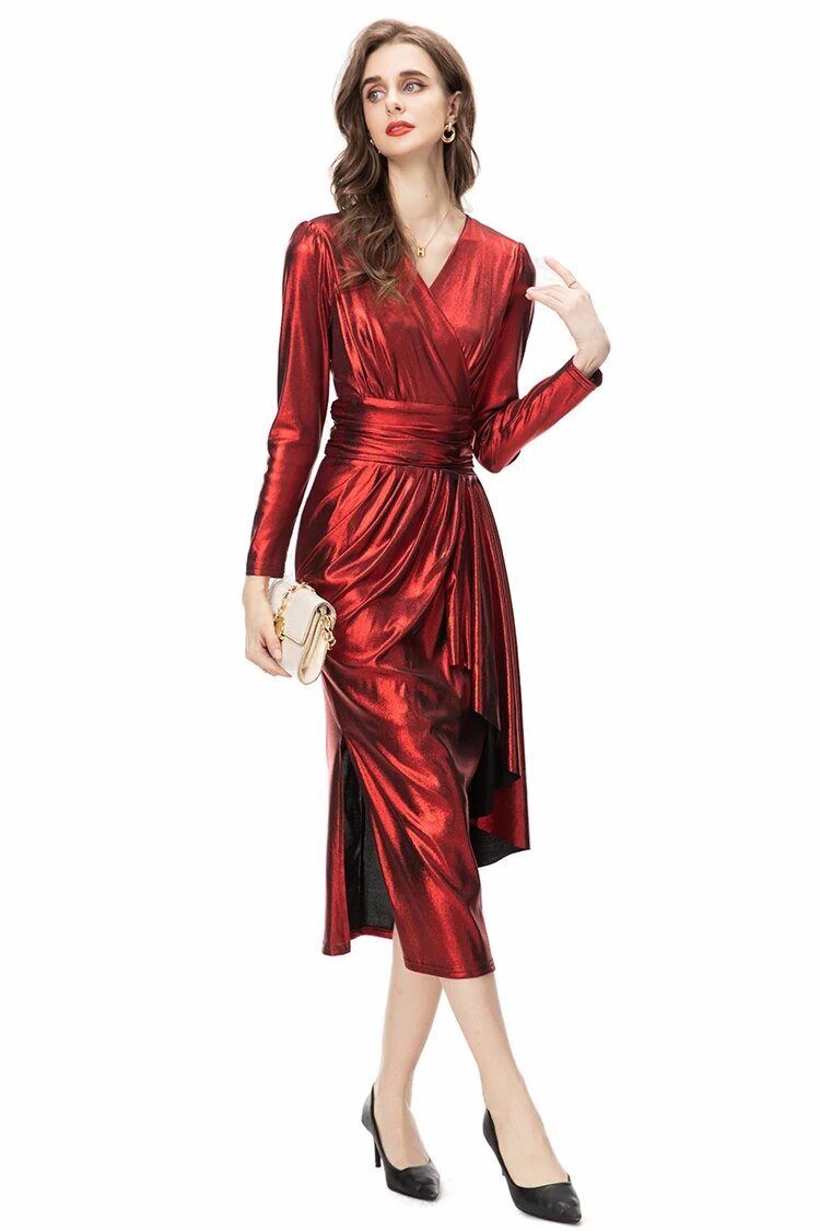 DRESS STYLE - NY3121-Midi Dress-onlinemarkat-Red-XS - US 2-onlinemarkat