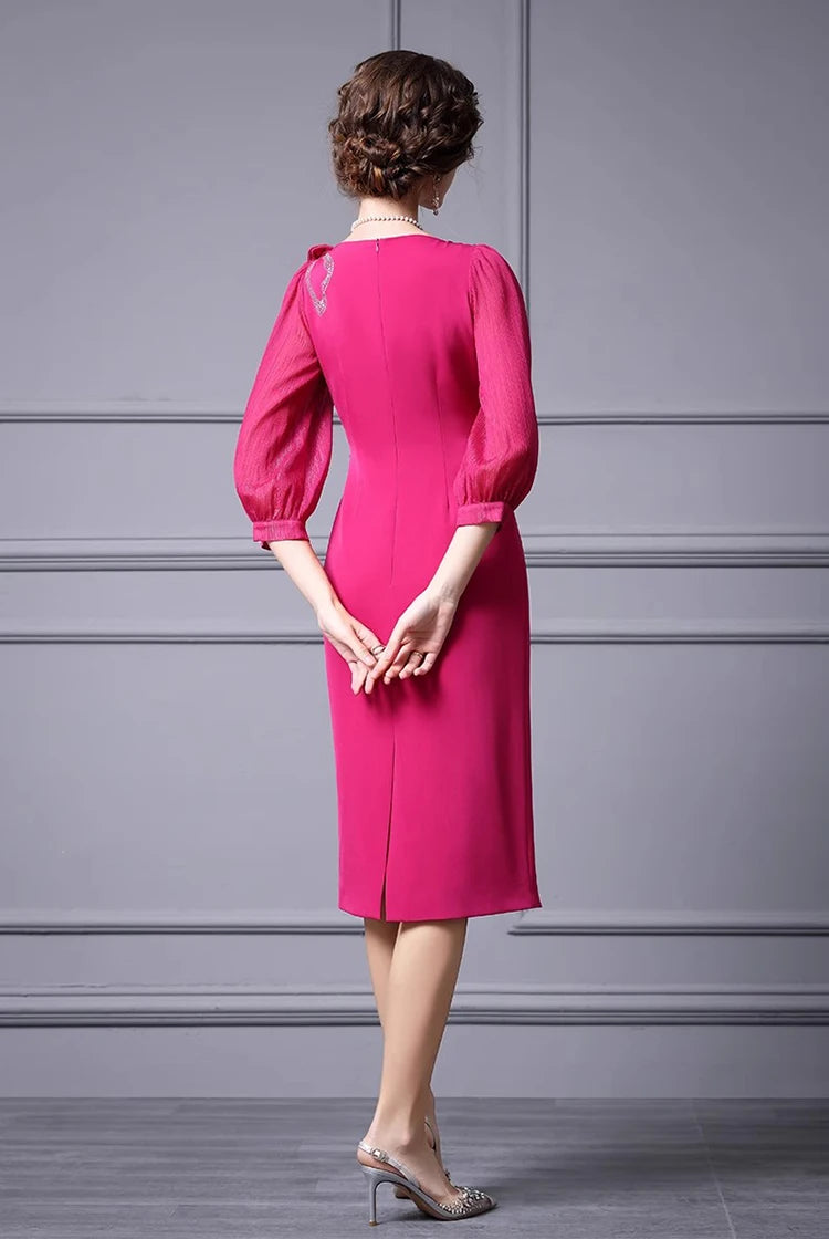 DRESS STYLE - SY557-Midi Dress-onlinemarkat-Rose Red-XS - US 2-onlinemarkat