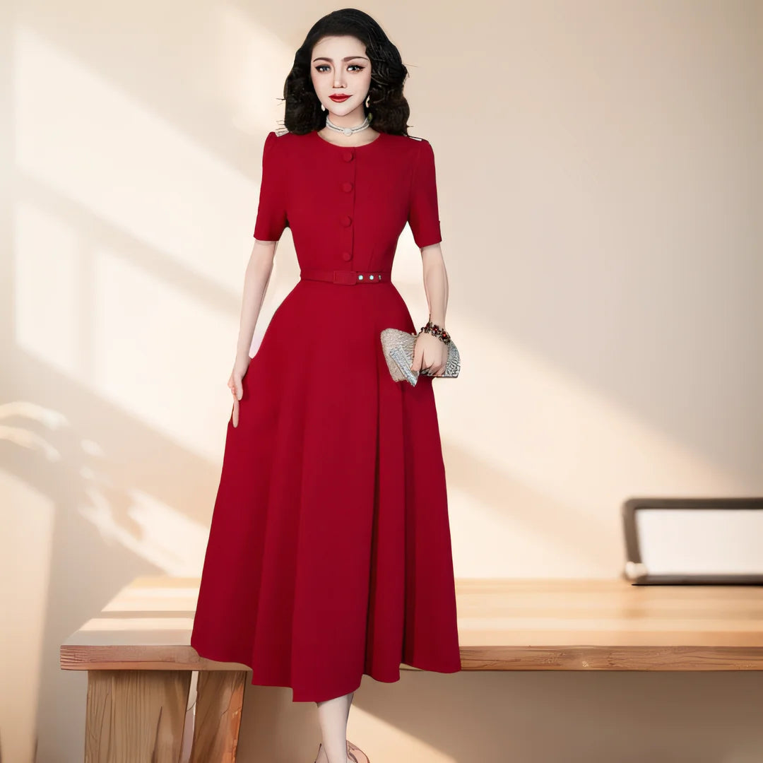 DRESS STYLE - SY676-Midi Dress-onlinemarkat-red-XS - US 2-onlinemarkat