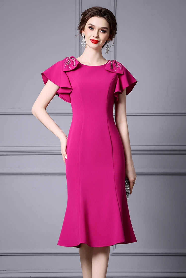 DRESS STYLE - SY743-Midi Dress-onlinemarkat-Rose Red-XS - US 2-onlinemarkat