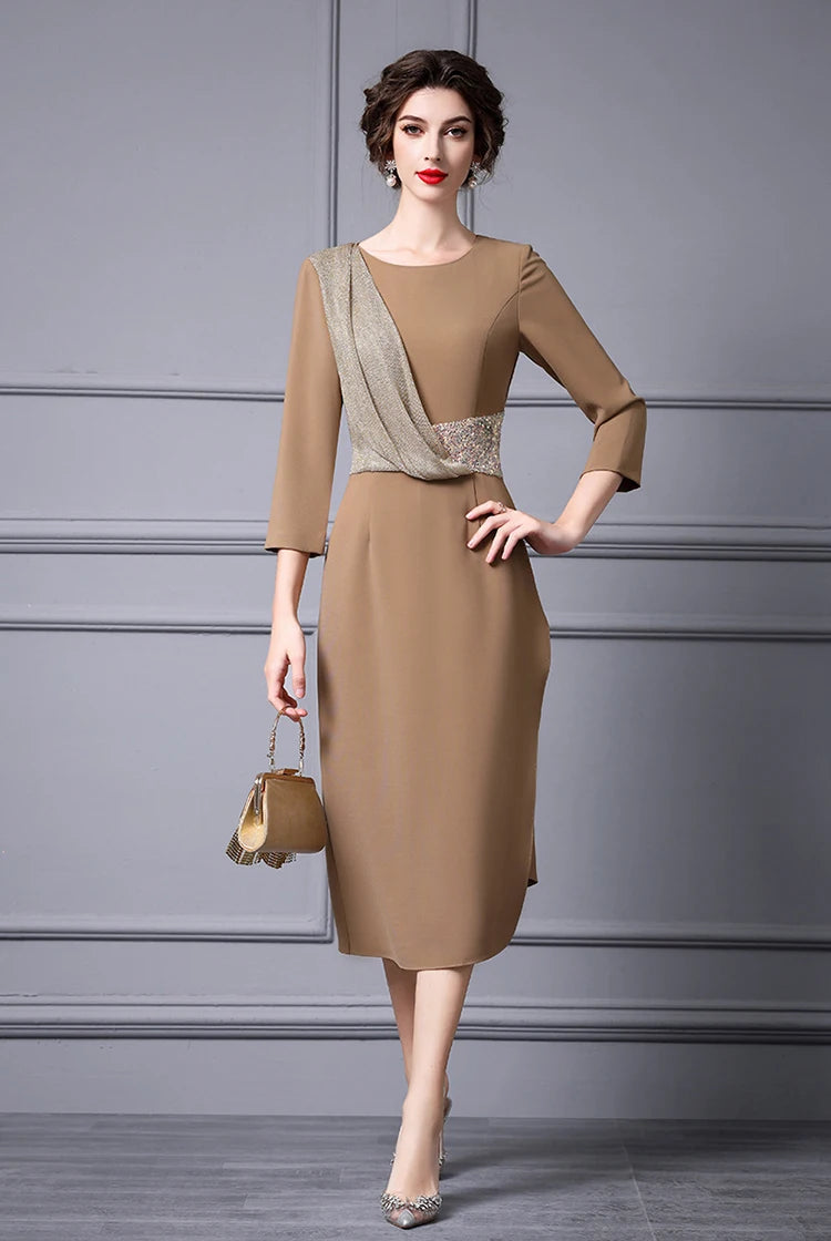 DRESS STYLE - SY512-Midi Dress-onlinemarkat-Coffee-XS - US 2-onlinemarkat
