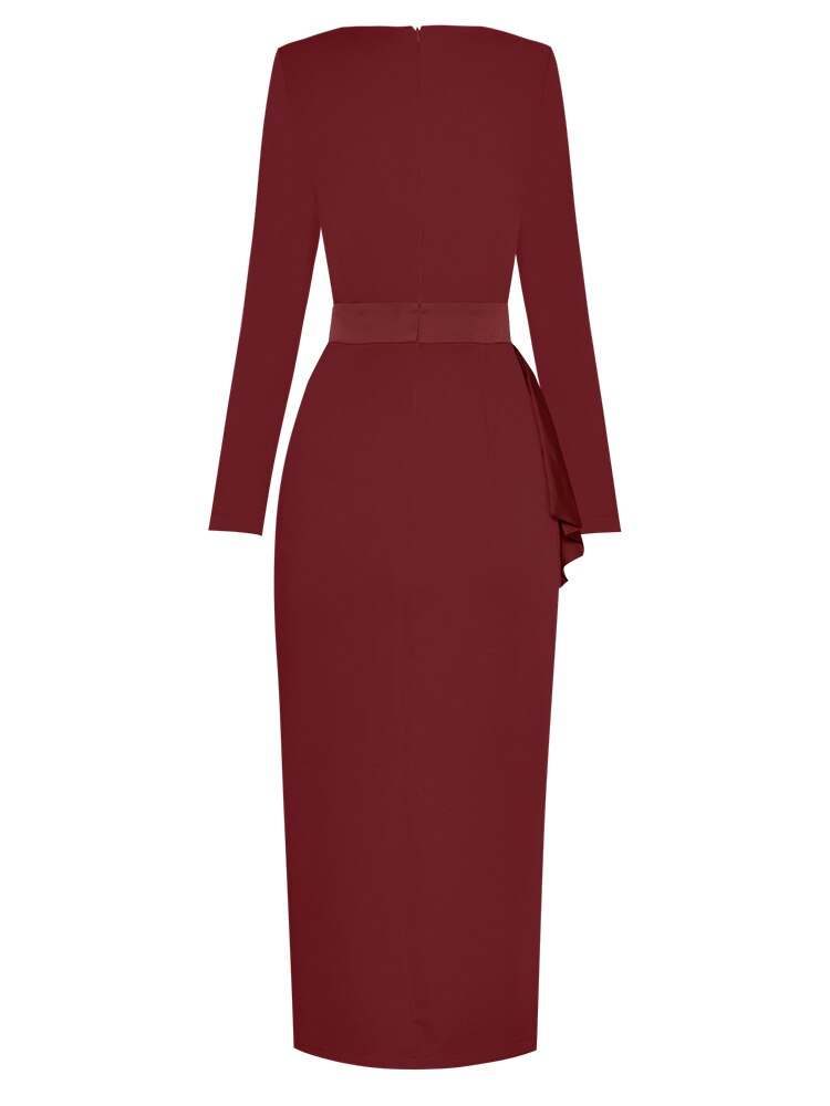 DRESS STYLE - NY3006-Midi Dress-onlinemarkat-Burgundy-XS - US 2-onlinemarkat