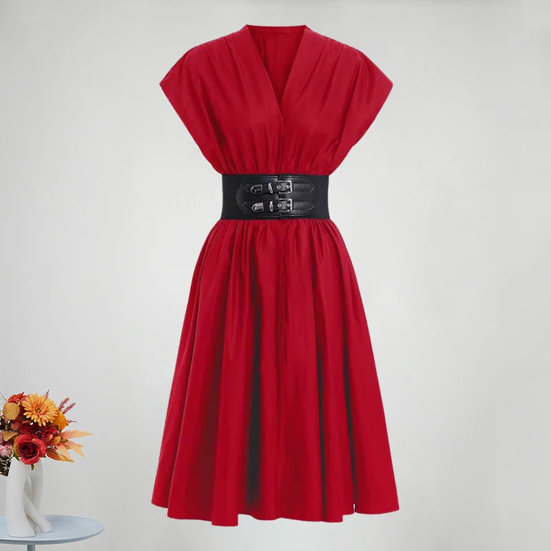 DRESS STYLE - SY775-Midi Dress-onlinemarkat-red-XS - US 2-onlinemarkat