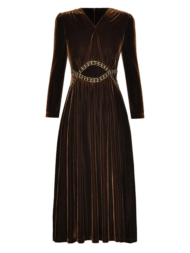 DRESS STYLE - NY2983-Midi Dress-onlinemarkat-Brown-XS - US 2-onlinemarkat