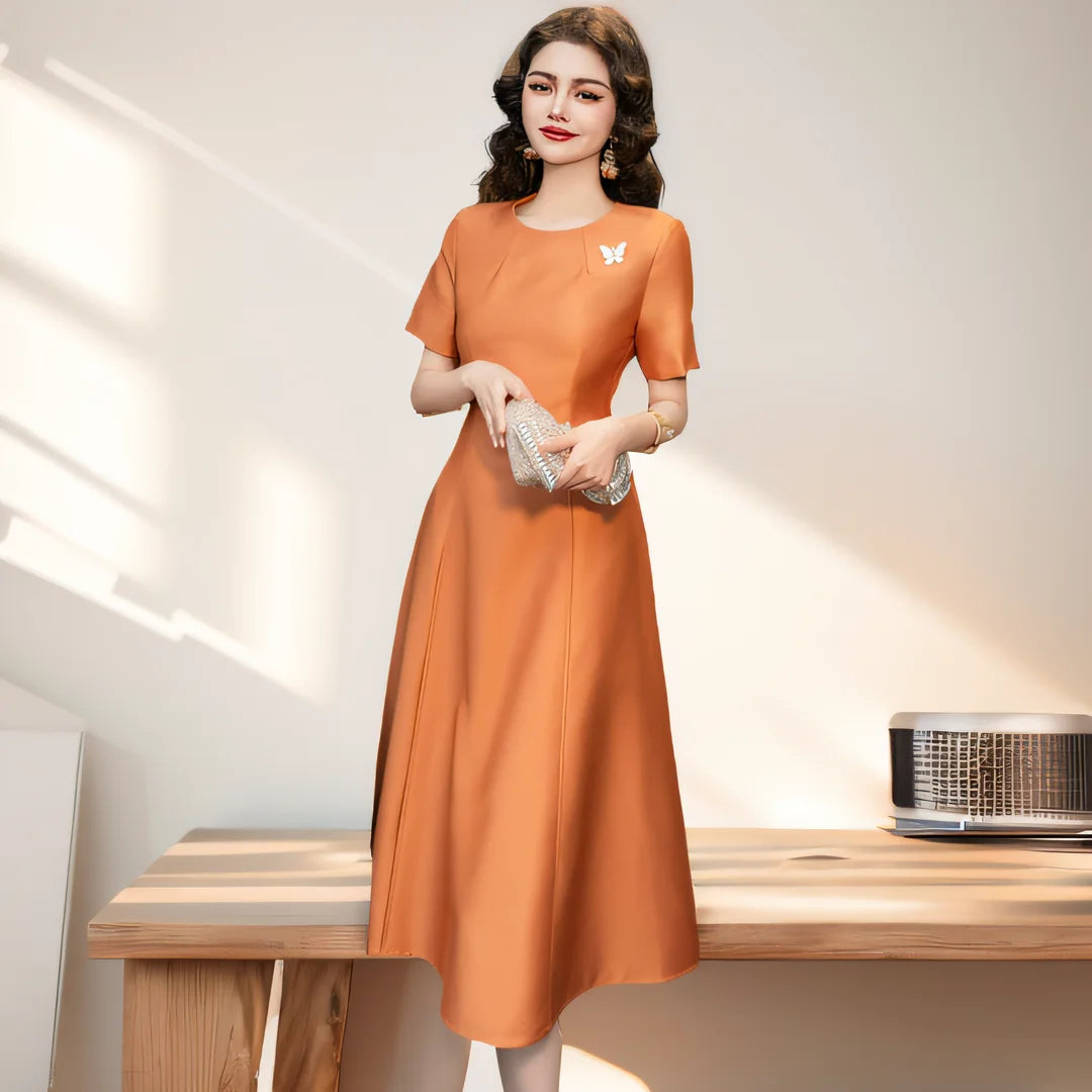 DRESS STYLE - SY678-Midi Dress-onlinemarkat-Orange-L - US 8-onlinemarkat