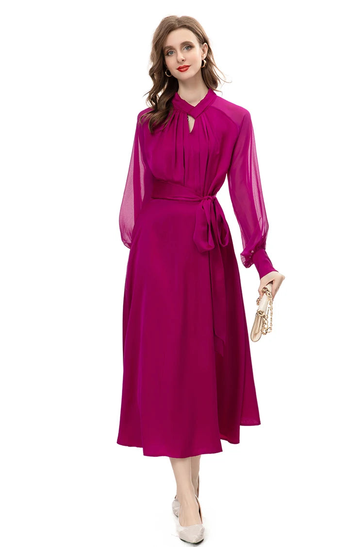 DRESS STYLE - NY3418-Midi Dress-onlinemarkat-Rose Red-XS - US 2-onlinemarkat