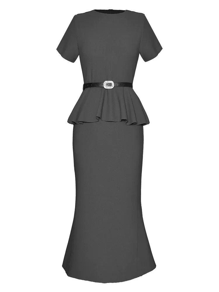 DRESS STYLE - SY819-Midi Dress-onlinemarkat-Dark Grey-XS - US 2-onlinemarkat