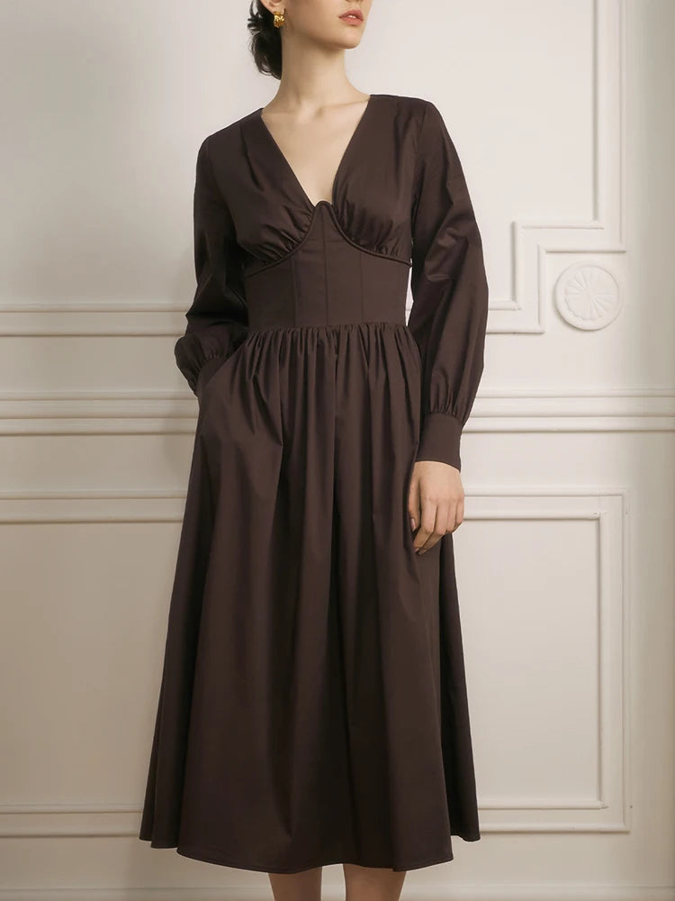 DRESS STYLE - SO276-Midi Dress-onlinemarkat-Brown-XS - US 2-onlinemarkat