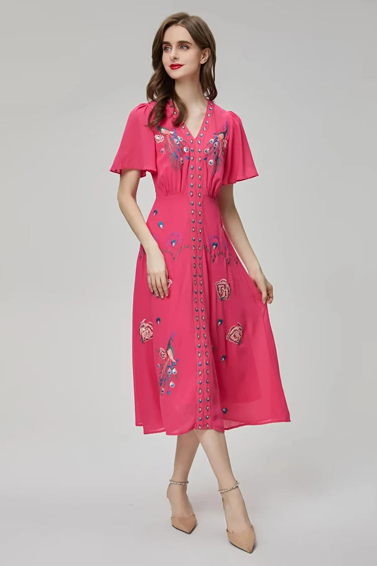 DRESS STYLE - NY3355-Midi Dress-onlinemarkat-Pink-XS - US 2-onlinemarkat