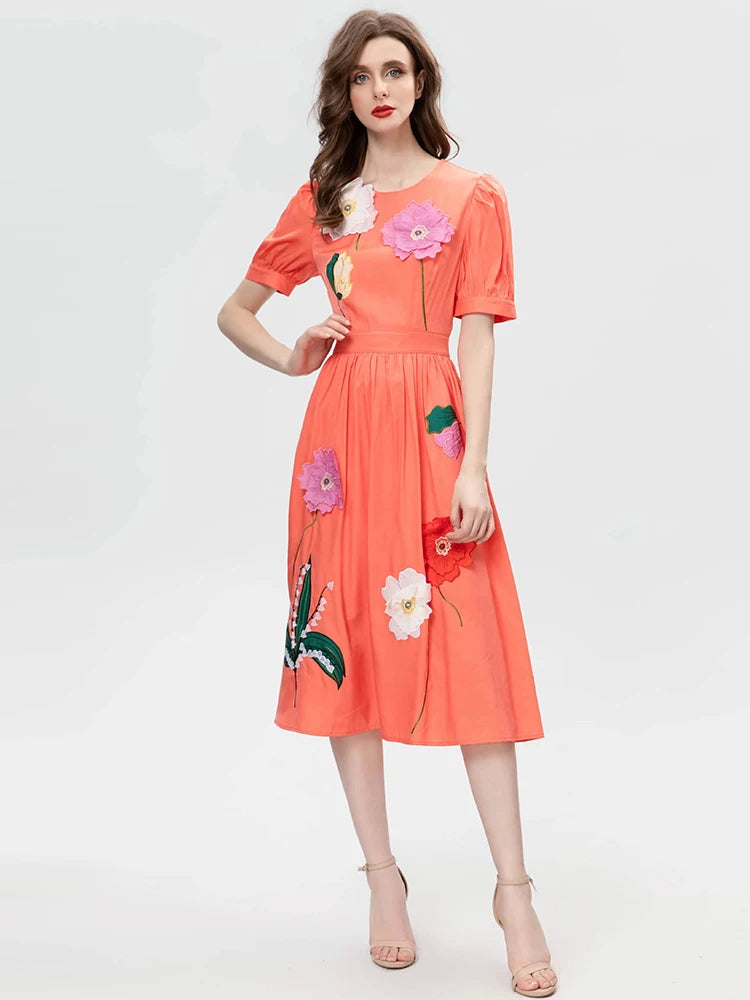 DRESS STYLE - SO227-Midi Dress-onlinemarkat-Orange-XS - US 2-onlinemarkat