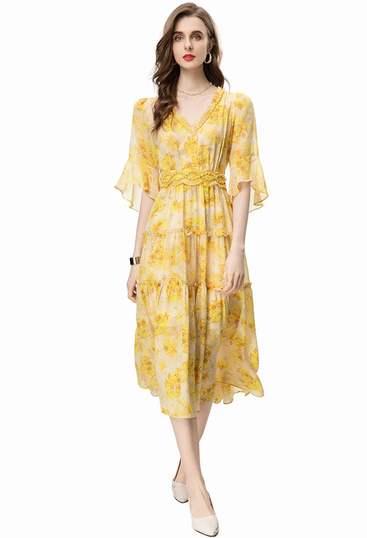 DRESS STYLE - SY974-Midi Dress-onlinemarkat-Yellow-XS - US 2-onlinemarkat