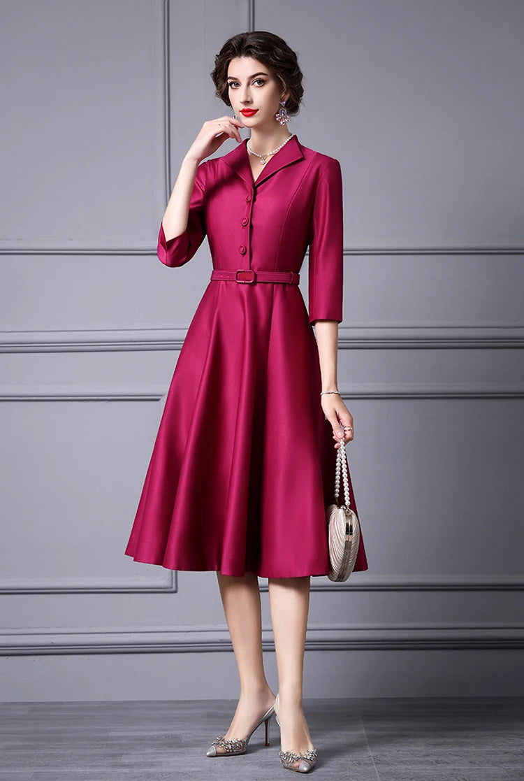 DRESS STYLE - SY596-Midi Dress-onlinemarkat-Rose Red-XS - US 2-onlinemarkat