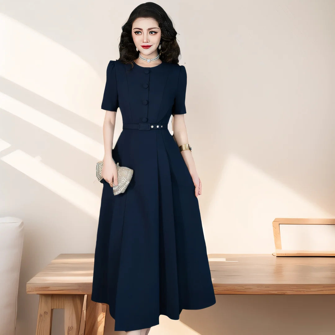 DRESS STYLE - SY676-Midi Dress-onlinemarkat-Blue-XS - US 2-onlinemarkat