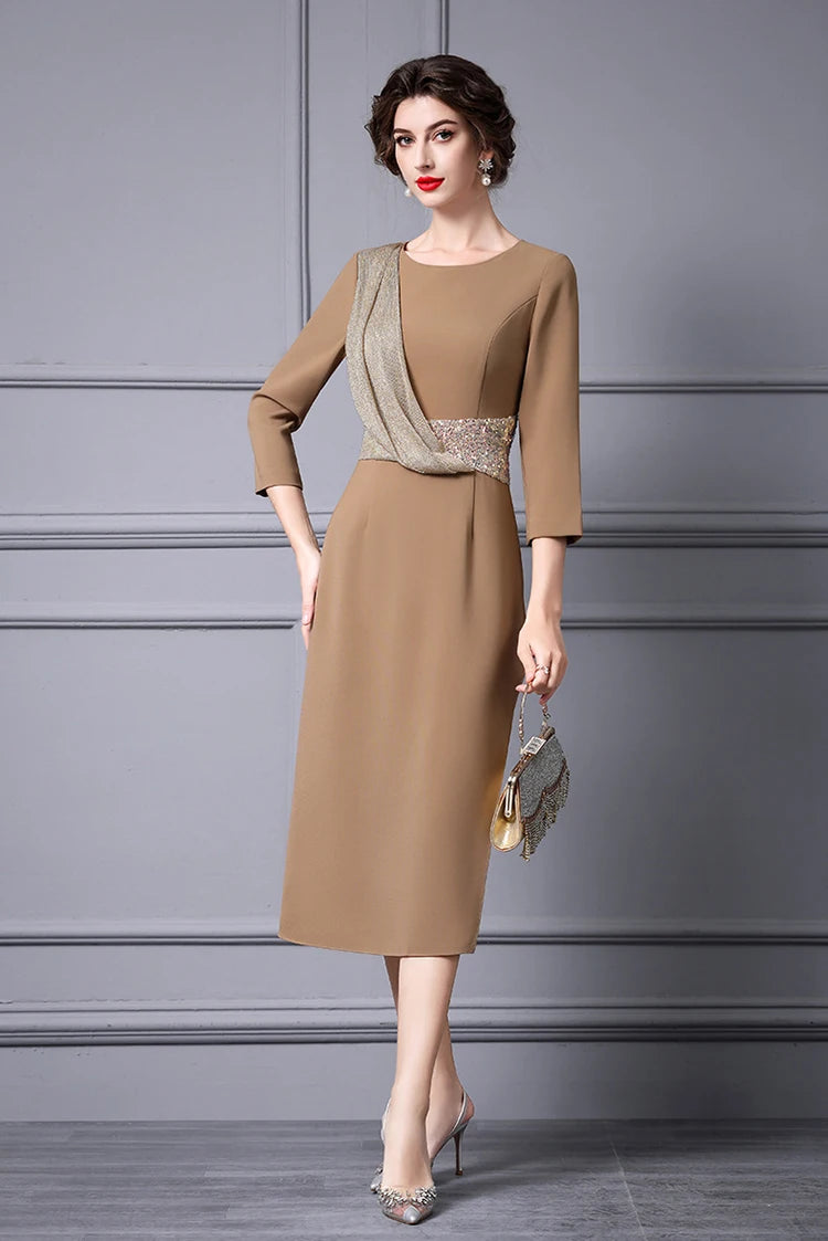 DRESS STYLE - SY512-Midi Dress-onlinemarkat-Coffee-XS - US 2-onlinemarkat