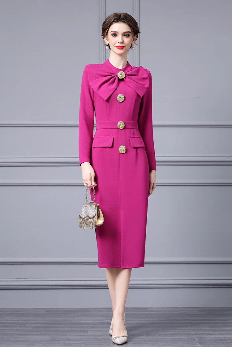 DRESS STYLE - SY515-Midi Dress-onlinemarkat-Rose Red-XS - US 2-onlinemarkat