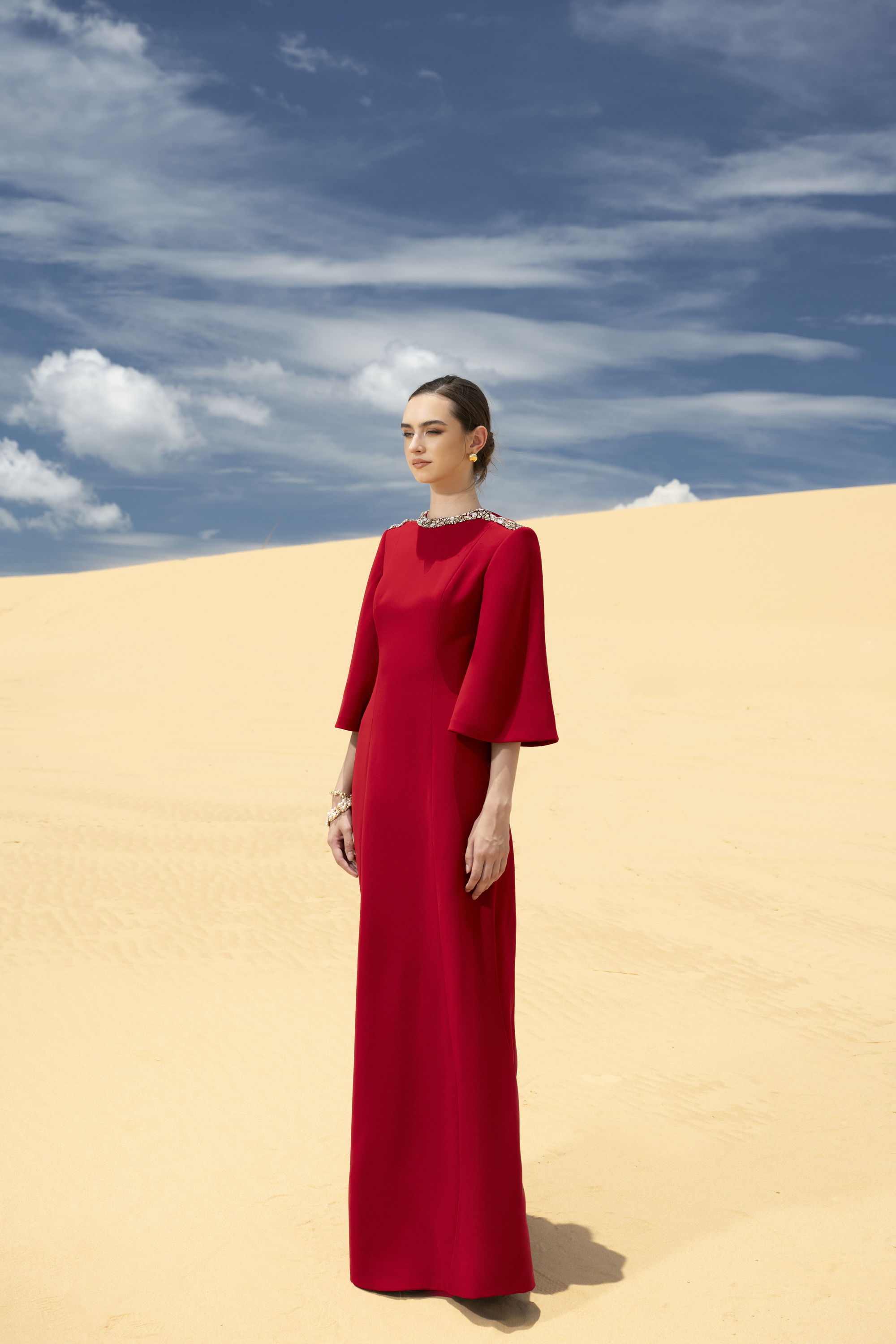 Savanna A-line Bead Velvet Satin Maxi Dress