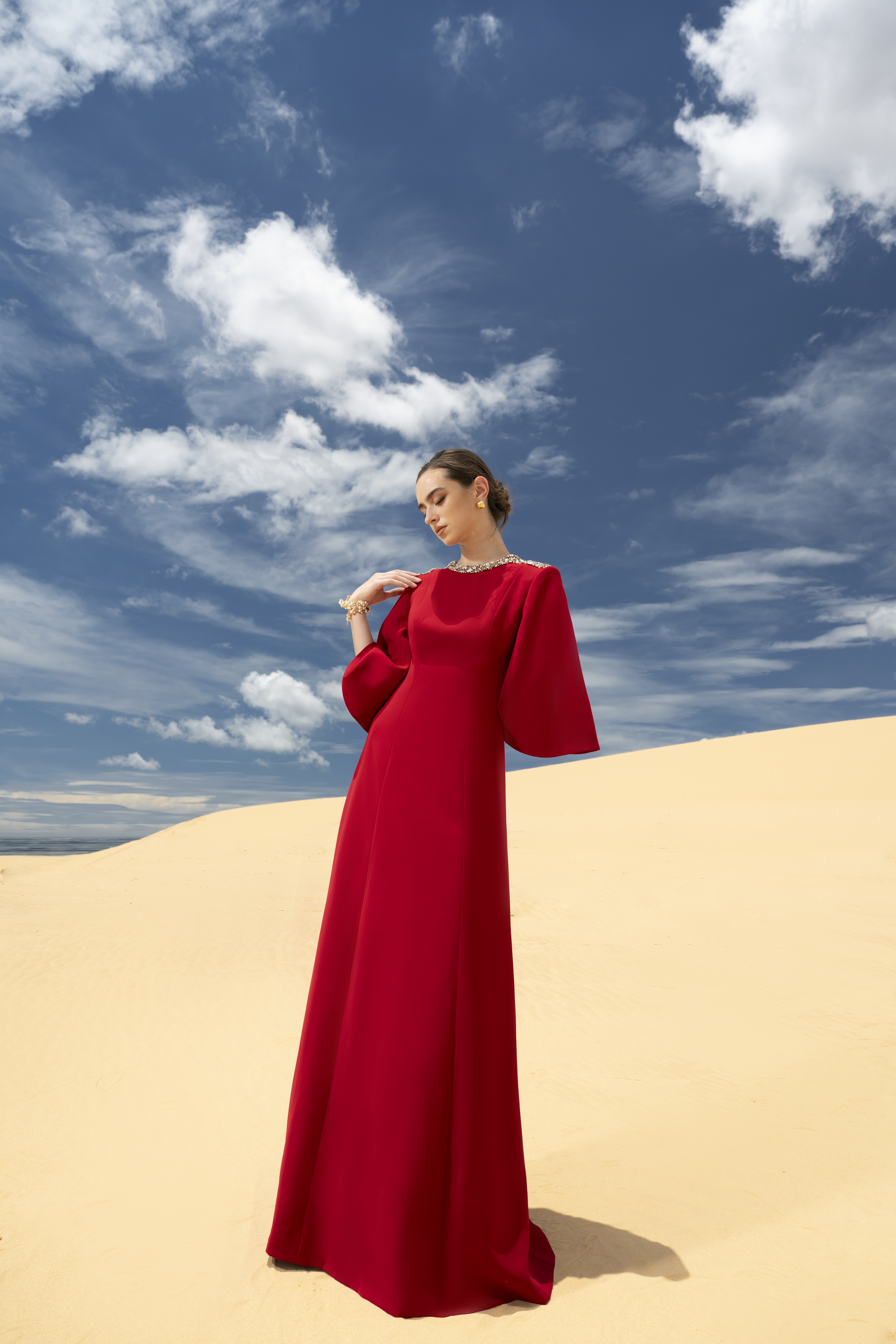 Savanna A-line Bead Velvet Satin Maxi Dress