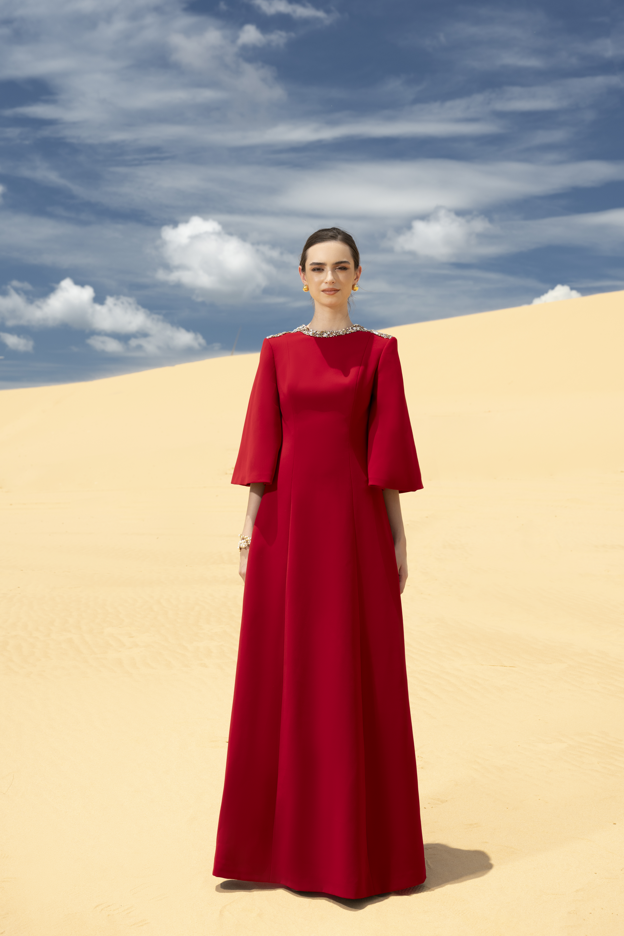 Savanna A-line Bead Velvet Satin Maxi Dress