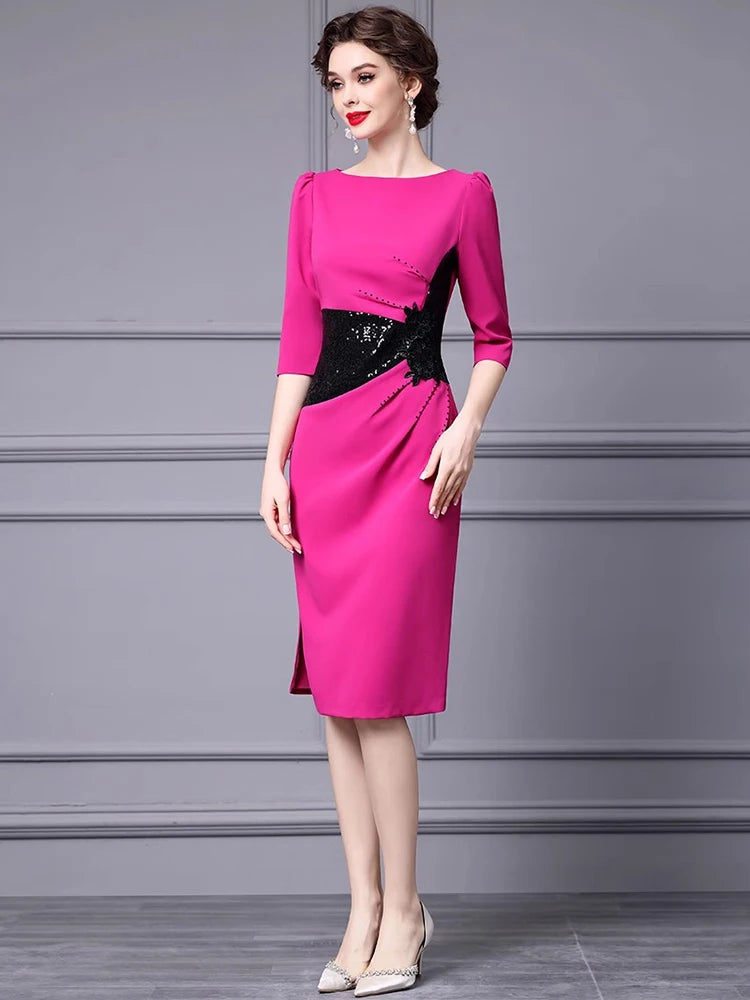 DRESS STYLE - SY310-Midi Dress-onlinemarkat-Rose Red-XS - US 2-onlinemarkat